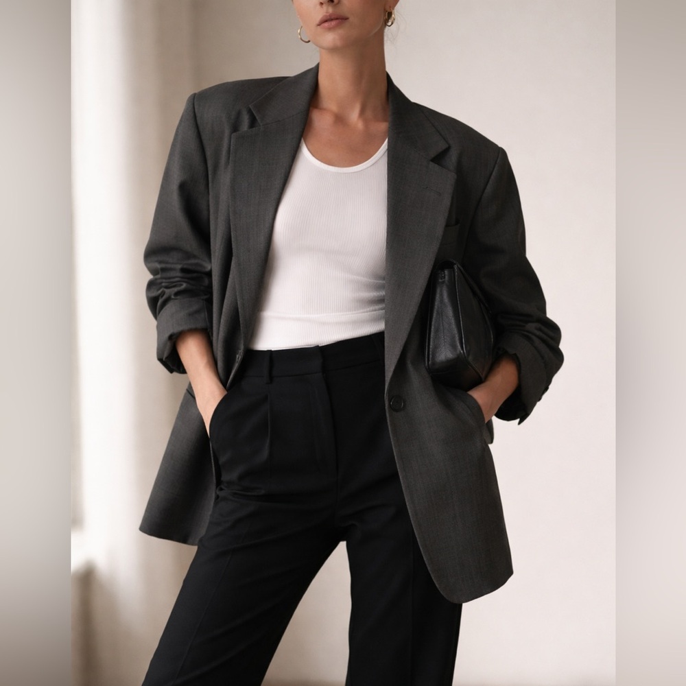 Lanvin Oversized Blazer Gray Wool Blend Size M – Quiet Luxury French Designer